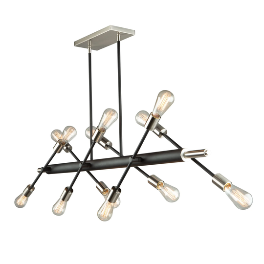 Artcraft Truro 12-Light Kitchen Island Light in Matte Black and Brushed Nickle