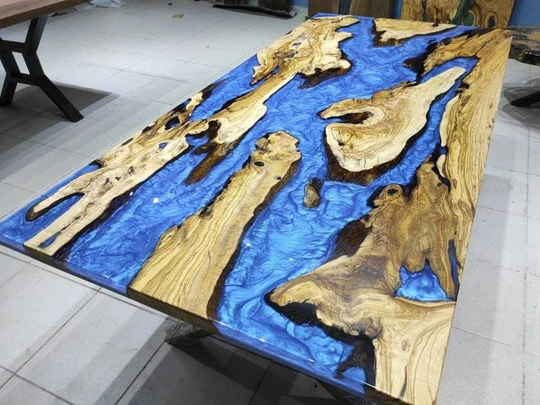 Handmade Epoxy Resin Table, Blue Furniture Vivid Edge, Special Wood Home Decoration Living Room Luxury