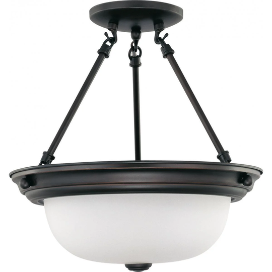 2 Light 13" Semi-Flush with Frosted White Glass
