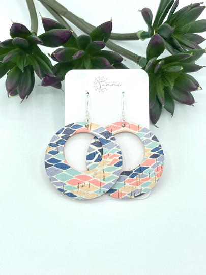 Colorful Cork Leather Circle Cutout Earrings