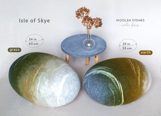 Handmade Pouf Ottoman Sofa Pillow - Watercolor Woolen Stone "Isle Of Skye" Housewarming Gift Scandinavian Home Decor