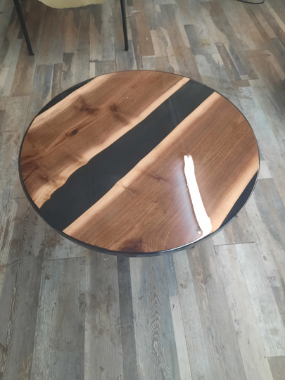 Walnut River Table/Round Bench Epoxy ...24" Beautiful Handmade USA Free Shipping ..best Prices