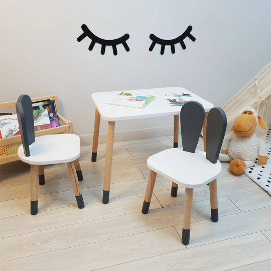 Black Rabbit Montessori Furniture, Wooden Kids Table & Chairs Set, Table, Chair, Toddler Gift