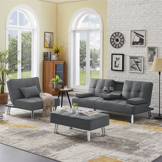 3 in 1Fabric Folding Sofa Bed, Single Sofa bed with Ottoman