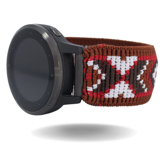 Elastic Watch Band For Garmin Vivoactive 4S | Tan Earth Black Red White Chevron Includes 18mm Specialty Adapters