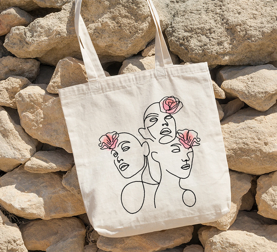 Face Line Art Tote Bag, Minimalist Abstract Birthday's Gift Shopping Boho 90S Bag