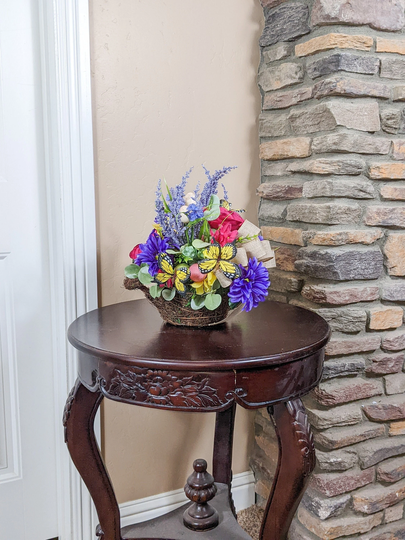 Spring Table Decor | Easter Moss Covered Watering Can Floral Arrangement Centerpiece