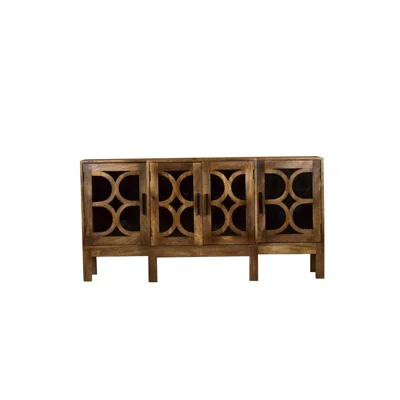 58" Solid Mango Wood Sideboard With 4 Doors 58"X16"X29" Walnut
