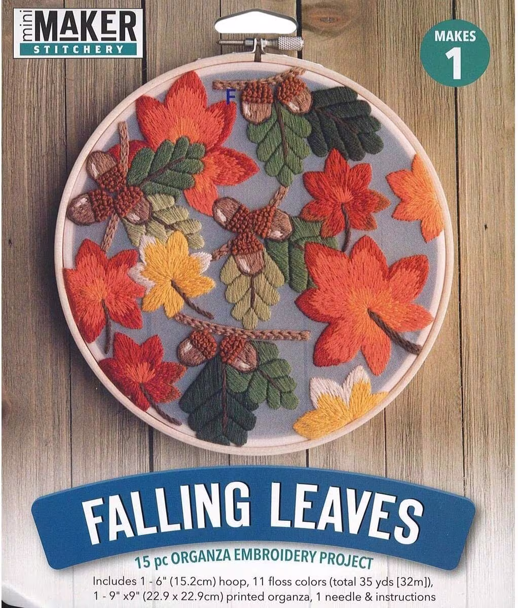 Leisure Arts Mini Maker Embroidery Kit, Transluscent Organza | Falling Leaves