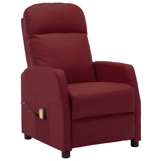 vidaXL Massage Reclining Chair Wine Red Faux Leather - 25.6" x 38.2" x 39.4"