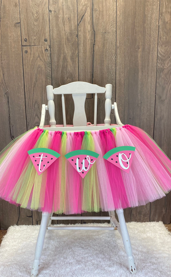Melon High Chair Tutu, Two Sweet 2nd Birthday Girls Highchair Banner, Our Girl Watermelon Smash Cake Photo