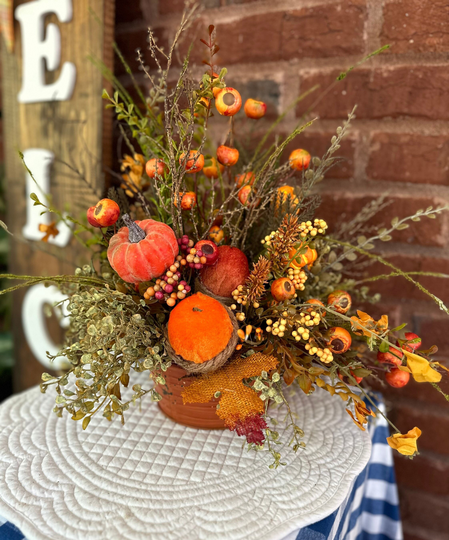 Fall Floral For Kitchen Table, Fireplace Mantel Autumn Arrangement, Harvest