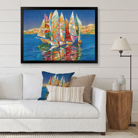 Designart 'Colorful Sailboat On Blue' Nautical & Coastal Framed Art Print