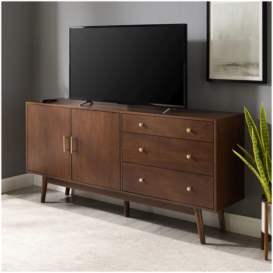 Delacora WE-BDU70MCM3 Mid-Century Modern 70" W 3 Drawer 2-Door - Walnut