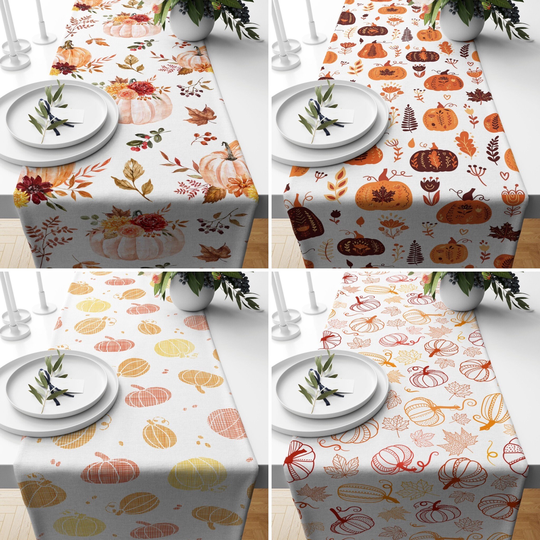 Pumpkin Design Table Runner, Fall Pumpkins Kitchen Autumn Tablecloth, Housewarming Gift, Farmhouse Textile, Thanksgiving Runner