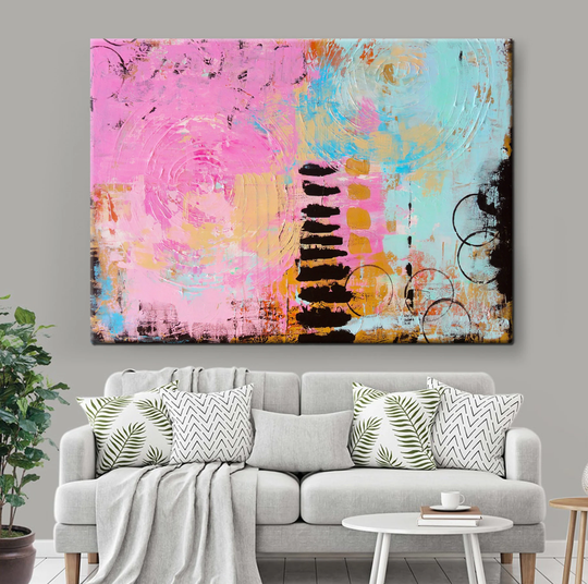Abstract Creative Design, Color Harmony, Vivid Color Painting Background, Brush Splashes, Blue & Pink Gift Print, Home Decoration