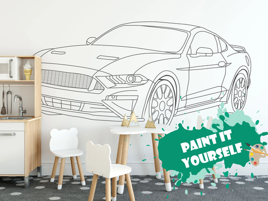 Outlined Car Removable Coloring Wallpaper/Peel & Stick Coloring Wallpaper Paint It Yourself Series