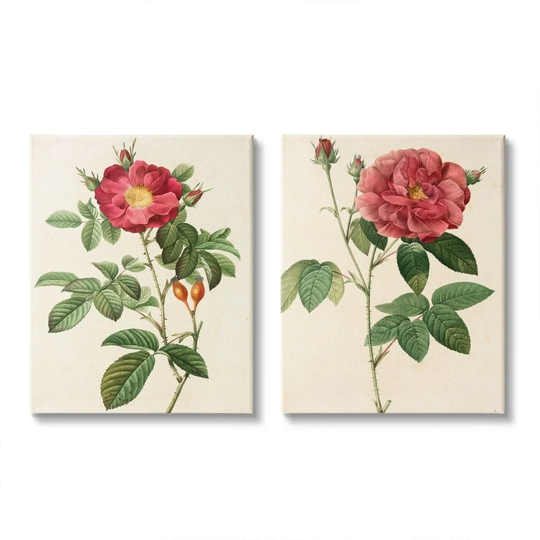 Stupell Industries Traditional Red Flowers with Floral Stem Details, 2pc Multi Piece Canvas Wall Art Set - Multi-Color