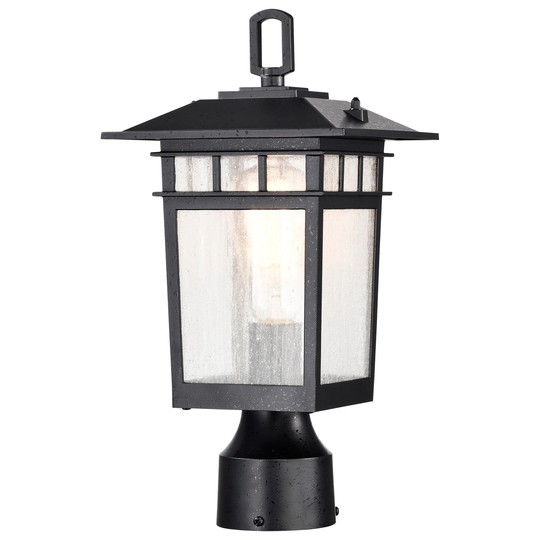 Cove Neck Outdoor Medium Post Light Pole Lantern 1 Light Textured Black Finish Clear Seeded Glass