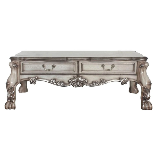 2 Drawers Wood Coffee Table in Vintage Bone White