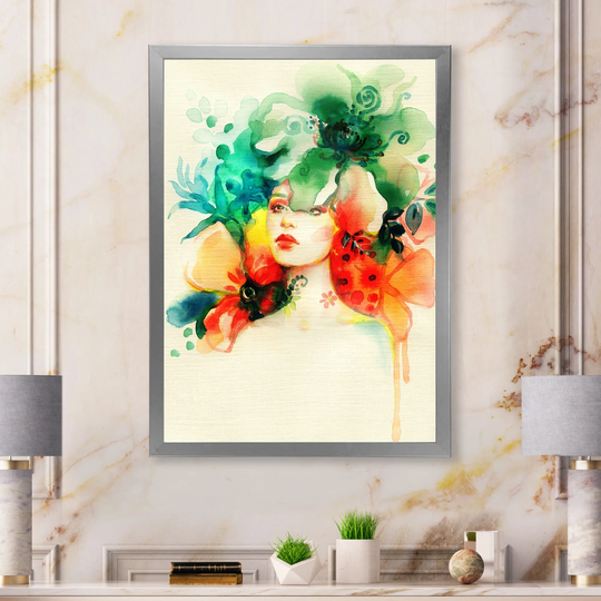 Designart 'Elegant Fashion Woman In Vintage Colors' Glam Framed Art Print