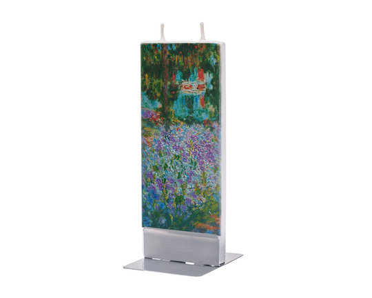 Hand Painted Flat Candle | Claude Monet Irises Small Unique Gift Art Fine Shelf Décor