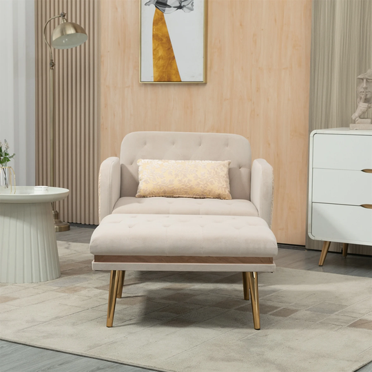 Velvet Chaise Lounge Chair with Metal Legs