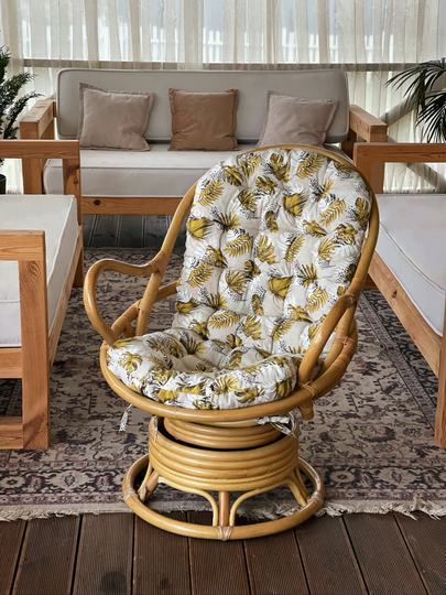 Rocking Chair Cushion - Rattan Cushion Ottoman With Ties Outdoor/Indoor