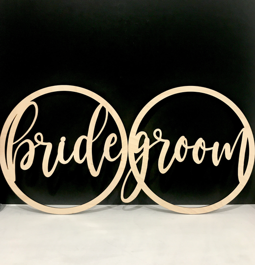 Bride & Groom Chair Back Signs, Rustic Wedding Decor, Boho Decorations, Wood Circle Mr Mrs Hanger, Wooden Reception
