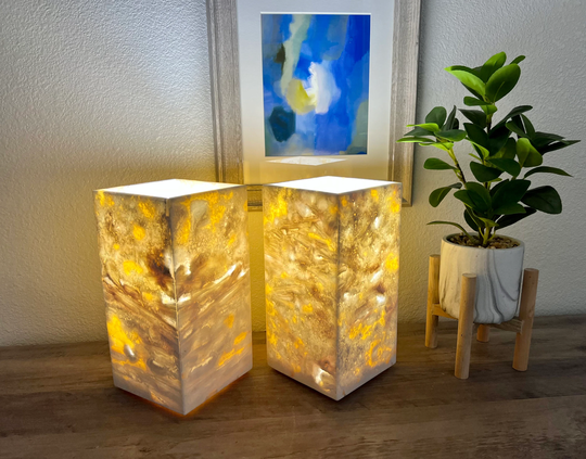 2 Onyx Table Lamps/stone Nightstand Desk Alabaster Beautiful