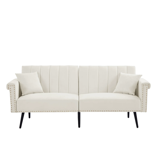 Convertible Folding Futon Sofa Bed Accent Sofa, Velvet Sleeper Sofa Living Room Loveseat with Nailhead Trim