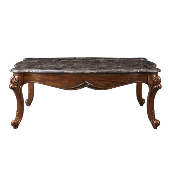 Rectangular Marble Top Coffee Table in Cherry Finish