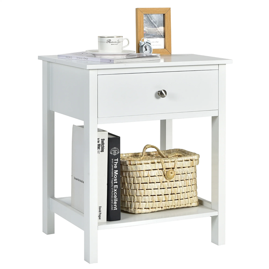 Costway Nightstand with Drawer Storage Shelf Wooden Bedside Sofa Side
