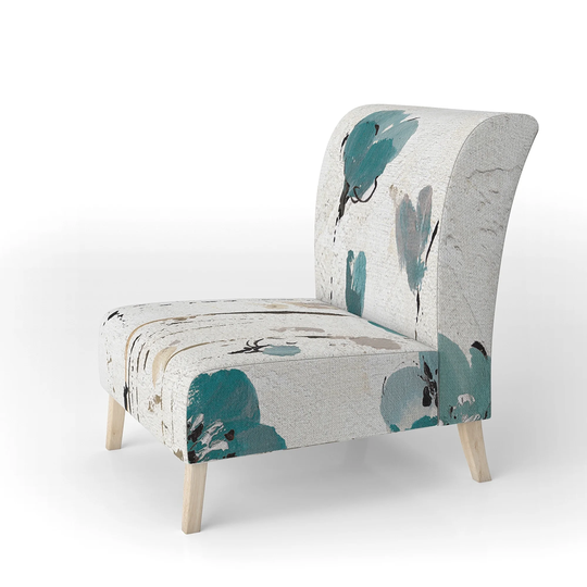 Designart 'Fields of Turquoise Watercolor Flower II' Upholstered Traditional Accent Chair