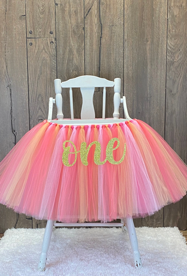 High Chair Banner Tutu, Peach & Coral Highchair Girls 1st Birthday Smash Cake Party Decor, Sweet Sunshine First