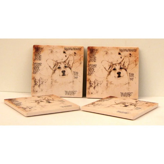 Corgi Coasters Set of 4 - Cream - 4" W x 4" L x 1/4" D.
