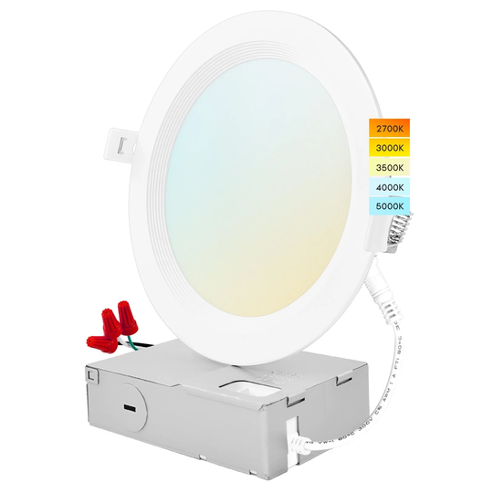 Luxrite 6" Ultra Thin LED Recessed Light J-Box 14W 5 Color Options Dimmable 1150 Lumens IC Rated Baffle