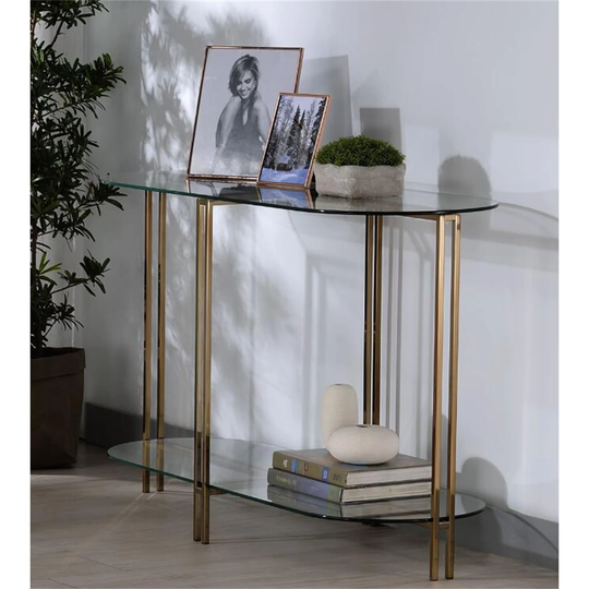 Wooden Side Table for Living Room Glass Table Champagne