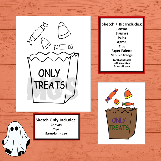 No Tricks, Only Treats/Pre-Drawn Canvas Pre-Sketched Outlined Sip & Paint Kit Diy Party Halloween