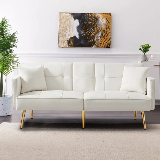 Velvet Sofa Bed with Cup Holders Sleeper Couch Sofa with 2 Pillows - 69" Sofa Bed
