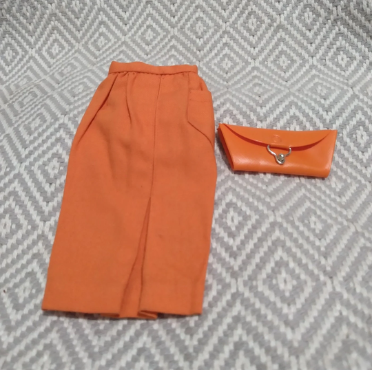 Vintage Barbie Pack Fashions - Orange Pencil Skirt & Matching Clutch Purse