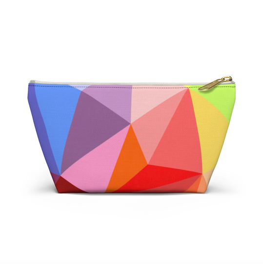 Rainbow Prism Zippered Pouch, Colorful Geometric Print Design, Cosmetics/Pencil/Make-Up Organizer/Bag, Bright Geo/Abstract/Modern Pattern