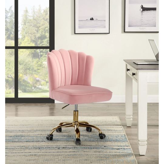 Modern Office Chair Quartz Velvet and Golden Finish, Rose