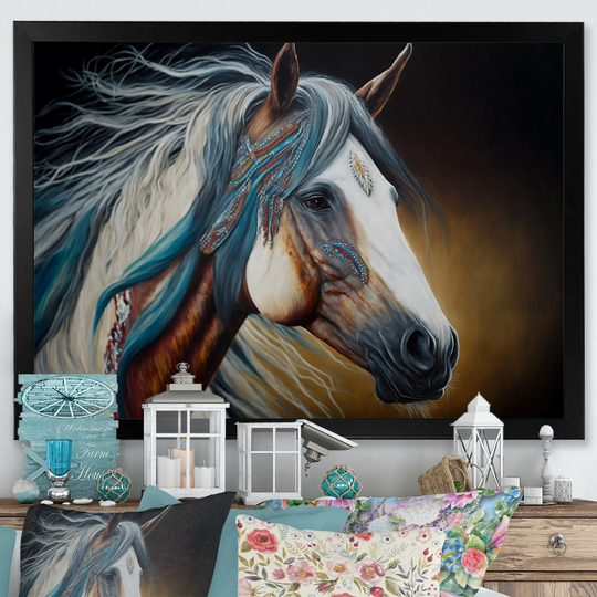 Designart 'Colorful Native American Horse II' Modern Framed Art Print