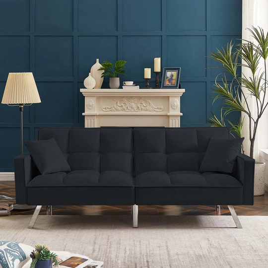 EYIW Modern Velvet Sofa Couch Bed with Armrests and 2 Pillows for Living Room and Bedroom