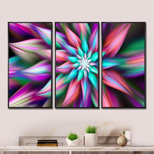 Designart 'Dance of Multi Color Exotic Flower' Floral Framed Art Prints Set of 3 - 4 Colors of Frames