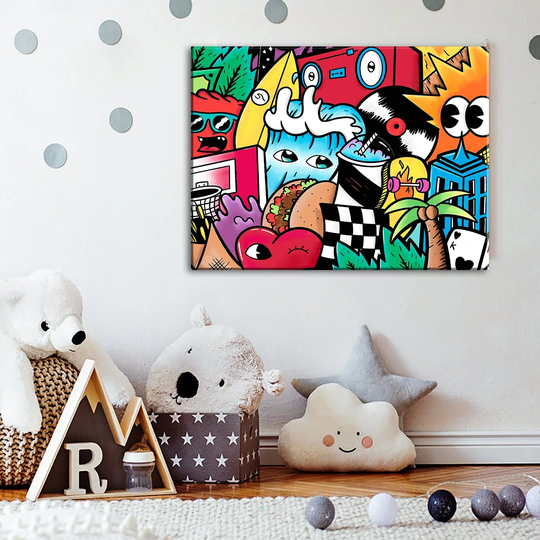 Colorful Graffiti Wall Art, Game Room Décor, Boys Bedroom Canvas Art Print, Teens Room Décor