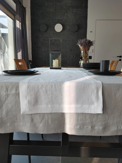 Linen Table Runner, Long Runner With Mitered Corners