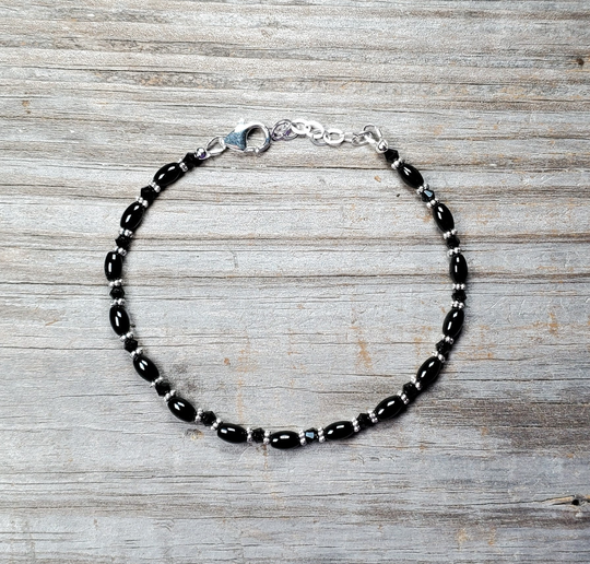 Onyx Gemstone Adjustable Size Anklet, Two Size Options Available