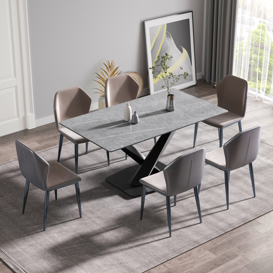 Modern Dining Table with Black Rectangular Marble Tabletop, Carbon Steel Leg For Living room and Kitchen